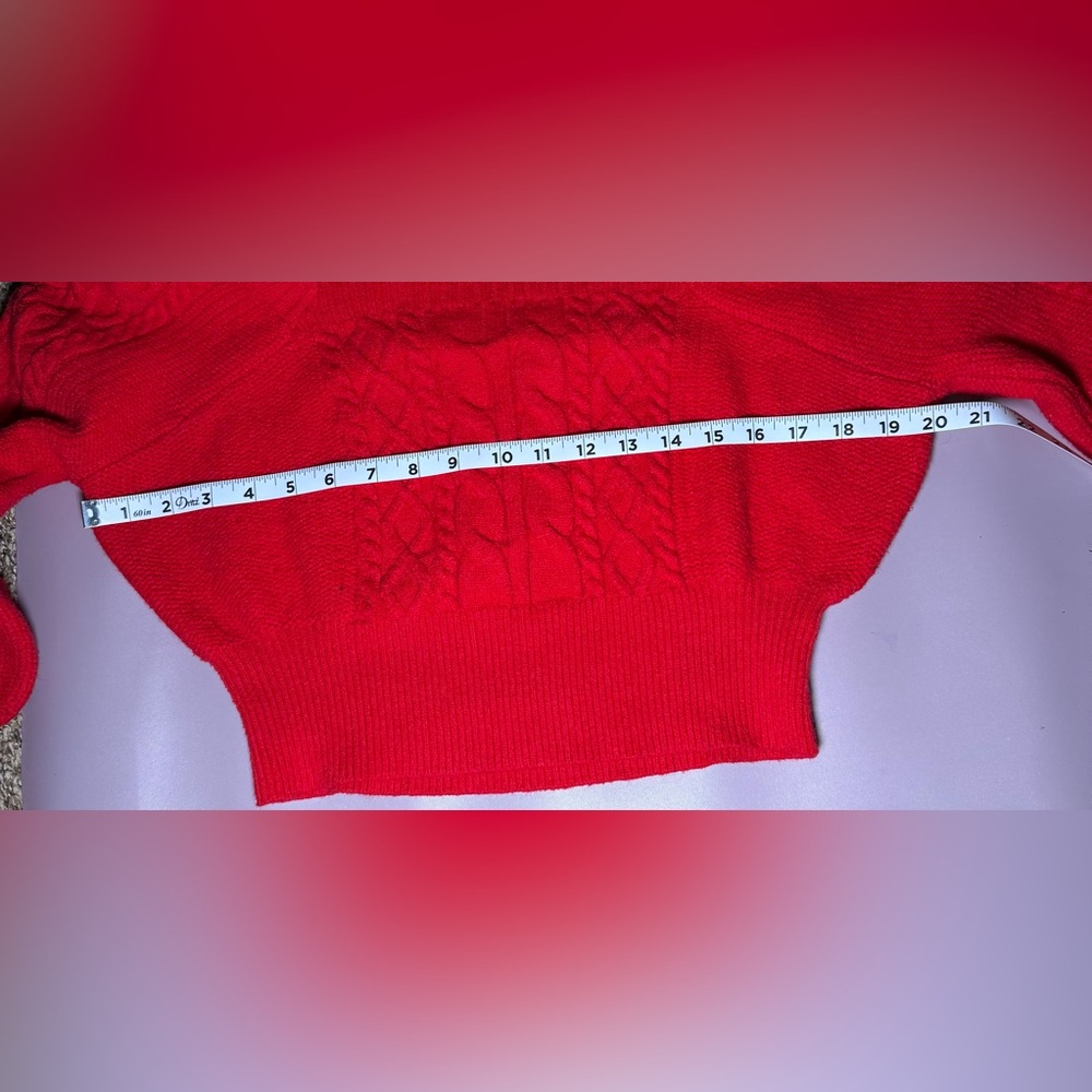 Mi Ami - Red Cropped Cable Knit Sweater - image 3